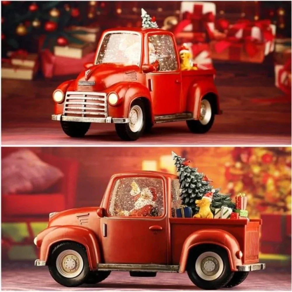Vintage lighted musical swirling glitter globe  red truck decor